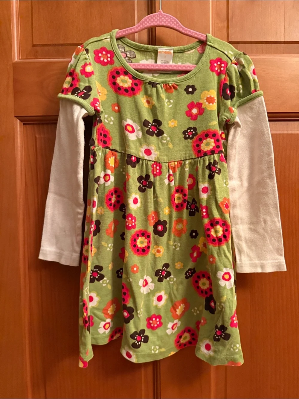 Gymboree Green Floral Dress with Cream Sleeves
